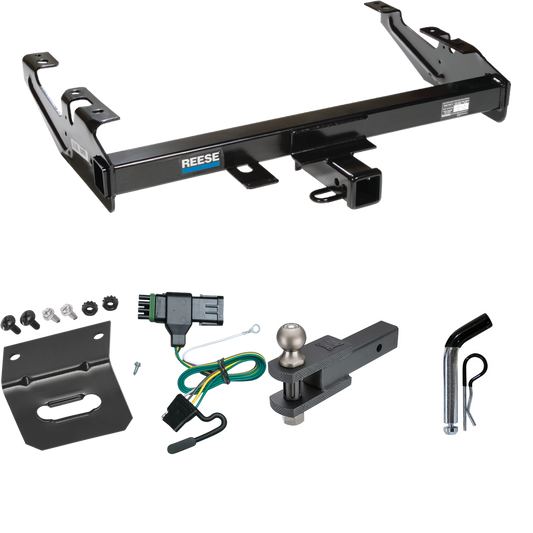 Fits 1988-1999 Chevrolet K1500 Trailer Hitch Tow PKG w/ 4-Flat Wiring Harness + Clevis Hitch Ball Mount w/ 2" Ball + Pin/Clip + Wiring Bracket By Reese Towpower