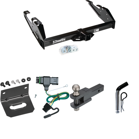 Fits 1988-2000 GMC K3500 Trailer Hitch Tow PKG w/ 4-Flat Wiring Harness + Clevis Hitch Ball Mount w/ 2" Ball + Pin/Clip + Wiring Bracket By Draw-Tite