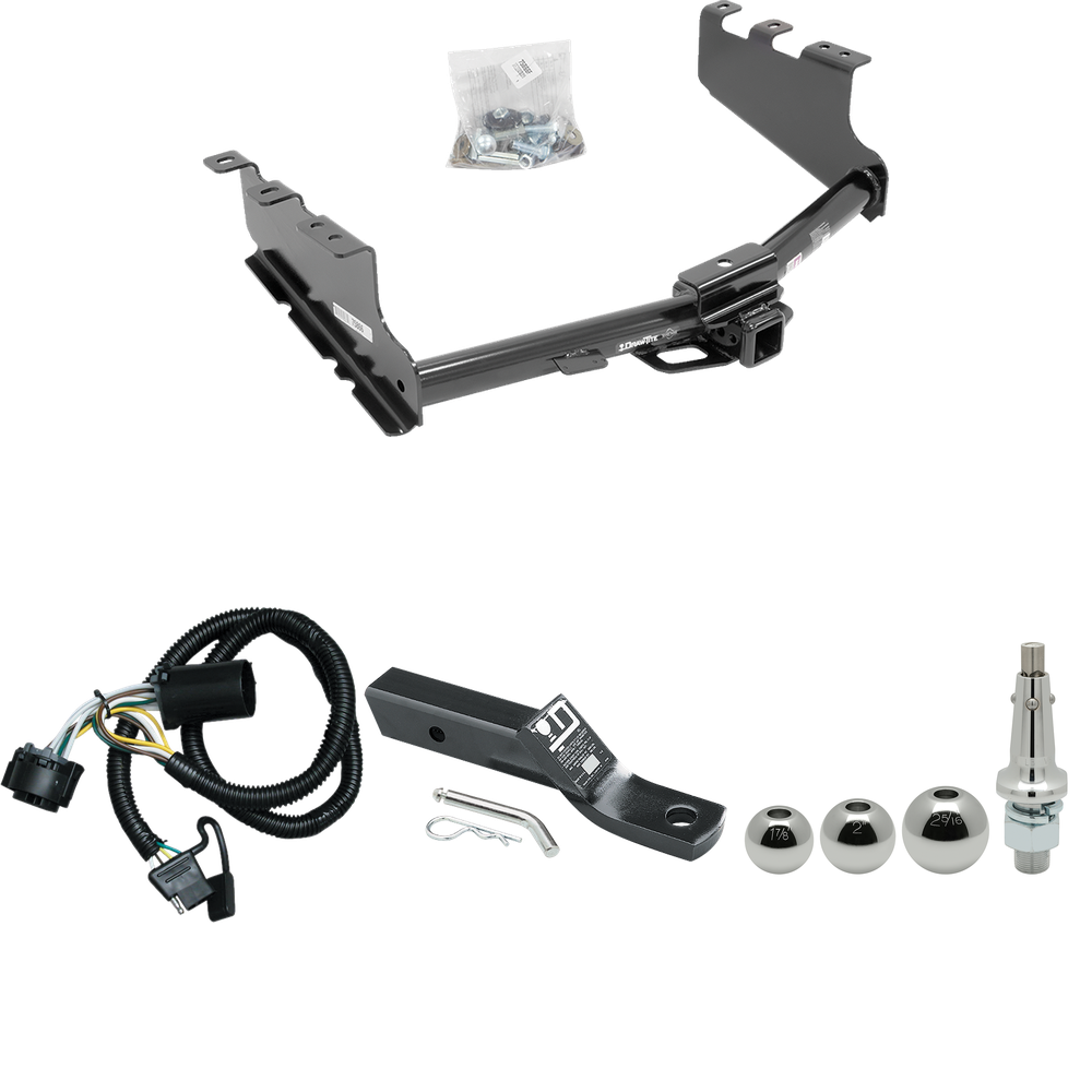 Fits 2014-2018 Chevrolet Silverado 1500 Trailer Hitch Tow PKG w/ 4-Flat Wiring + Ball Mount w/ 2" Drop + Interchangeable Ball 1-7/8" & 2" & 2-5/16" By Draw-Tite