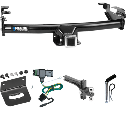 Fits 1988-1999 Chevrolet K1500 Trailer Hitch Tow PKG w/ 4-Flat Wiring Harness + Dual Adjustable Drop Rise Ball Ball Mount 2" & 2-5/16" Trailer Balls + Pin/Clip + Wiring Bracket By Reese Towpower