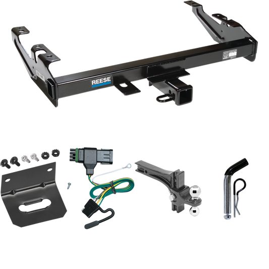 Fits 1988-1999 Chevrolet K2500 Trailer Hitch Tow PKG w/ 4-Flat Wiring Harness + Dual Adjustable Drop Rise Ball Ball Mount 2" & 2-5/16" Trailer Balls + Pin/Clip + Wiring Bracket (For Regular & Extended Cabs Models) By Reese Towpower