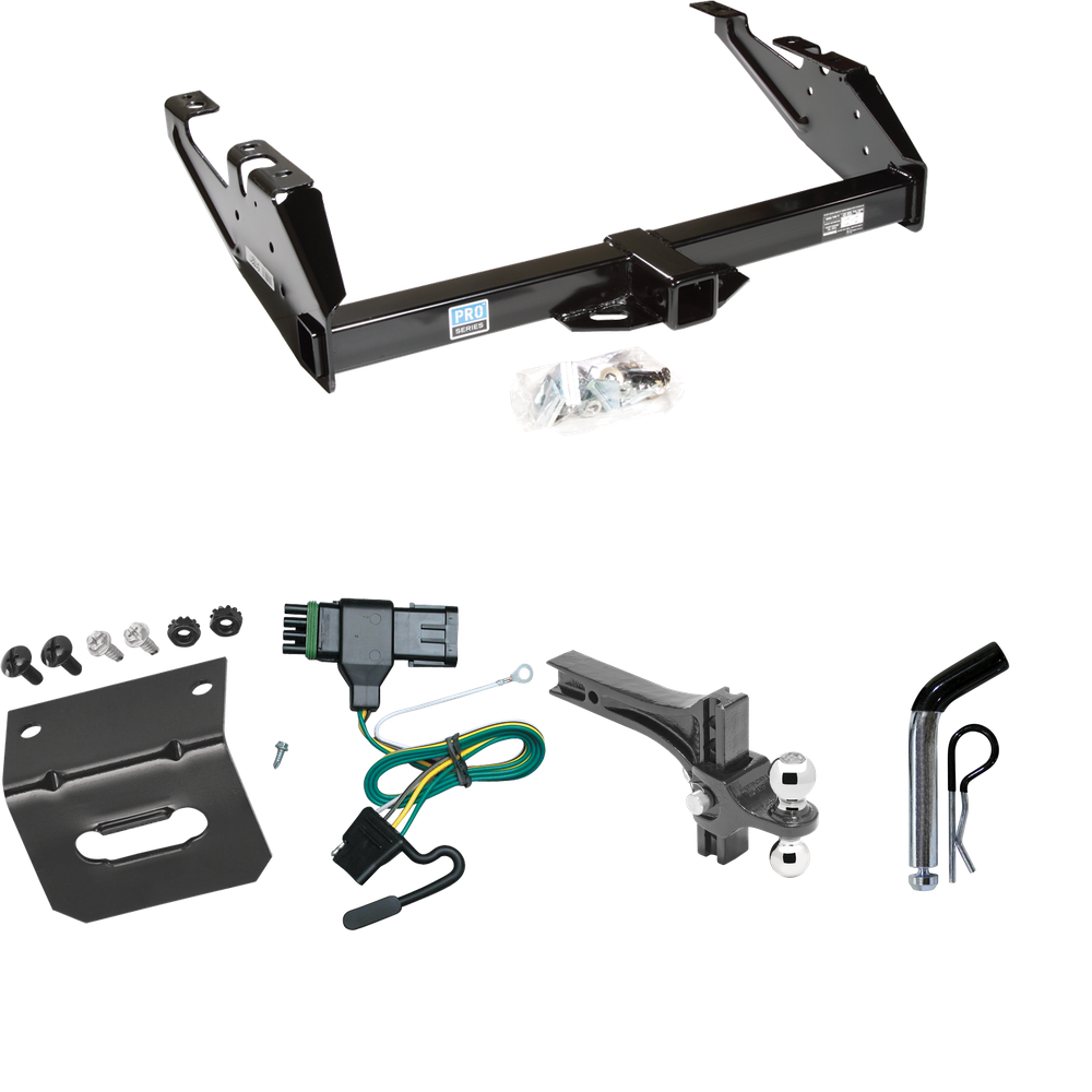 Fits 1988-1999 Chevrolet K2500 Trailer Hitch Tow PKG w/ 4-Flat Wiring Harness + Dual Adjustable Drop Rise Ball Ball Mount 2" & 2-5/16" Trailer Balls + Pin/Clip + Wiring Bracket (For Regular & Extended Cabs Models) By Reese Towpower