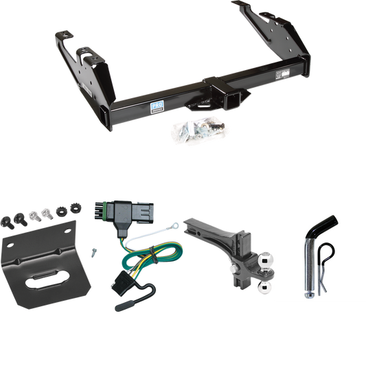 Fits 1988-1999 Chevrolet K2500 Trailer Hitch Tow PKG w/ 4-Flat Wiring Harness + Dual Adjustable Drop Rise Ball Ball Mount 2" & 2-5/16" Trailer Balls + Pin/Clip + Wiring Bracket (For Regular & Extended Cabs Models) By Reese Towpower