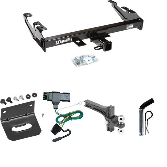 Fits 1988-1999 Chevrolet C2500 Trailer Hitch Tow PKG w/ 4-Flat Wiring Harness + Dual Adjustable Drop Rise Ball Ball Mount 2" & 2-5/16" Trailer Balls + Pin/Clip + Wiring Bracket (For Regular & Extended Cabs Models) By Draw-Tite