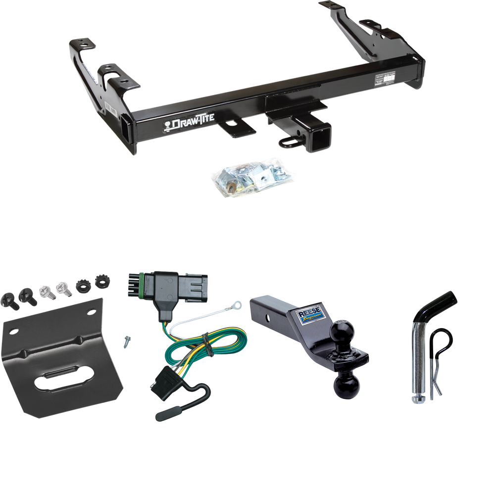 Fits 1988-1999 GMC C1500 Trailer Hitch Tow PKG w/ 4-Flat Wiring Harness + Dual Ball Ball Mount 1-7/8" & 2" Trailer Balls + Pin/Clip + Wiring Bracket By Draw-Tite