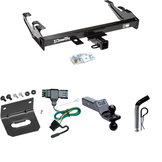 Fits 1988-1999 GMC C1500 Trailer Hitch Tow PKG w/ 4-Flat Wiring Harness + Dual Ball Ball Mount 1-7/8" & 2" Trailer Balls + Pin/Clip + Wiring Bracket By Draw-Tite