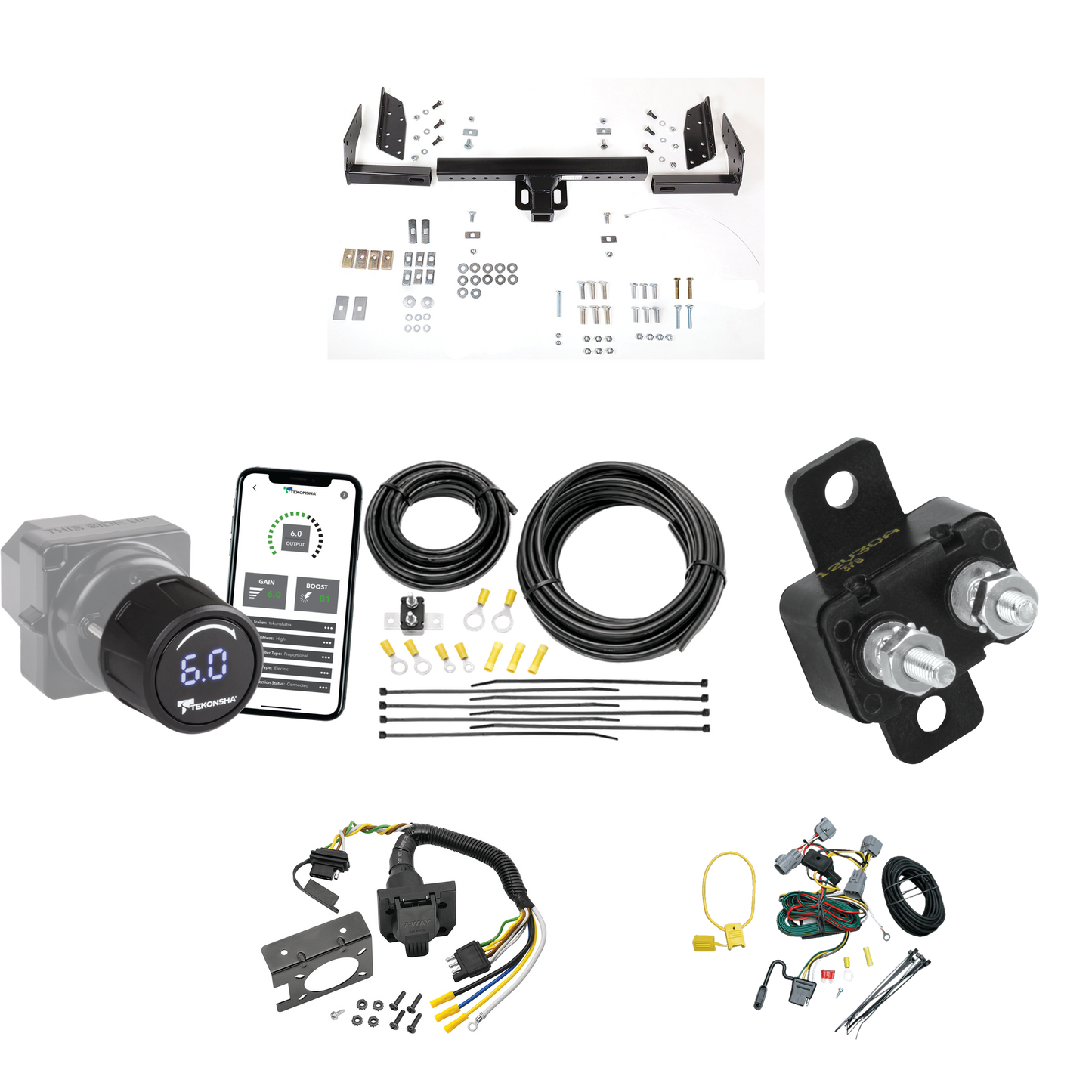 Se adapta al paquete de enganche de remolque Jeep Grand Cherokee 1994-1998 con control de freno inalámbrico Bluetooth Tekonsha Prodigy iD + cableado RV de 7 vías de Reese Towpower