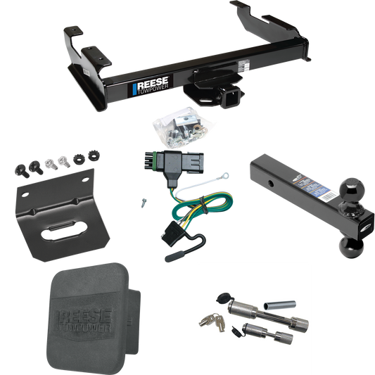 Fits 1992-2000 Chevrolet K3500 Trailer Hitch Tow PKG w/ 4-Flat Wiring Harness + Dual Ball Ball Mount 2" & 2-5/16" Trailer Balls + Dual Hitch & Coupler Locks + Hitch Cover + Wiring Bracket (For Crew Cab Models) By Reese Towpower