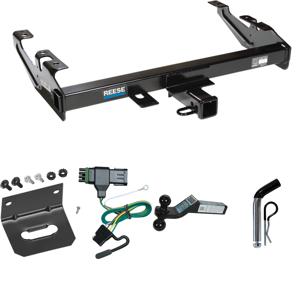 Fits 1988-2000 Chevrolet C3500 Trailer Hitch Tow PKG w/ 4-Flat Wiring Harness + Dual Ball Ball Mount 2" & 2-5/16" Trailer Balls + Pin/Clip +  Wiring Bracket (For Regular & Extended Cabs Models) By Reese Towpower