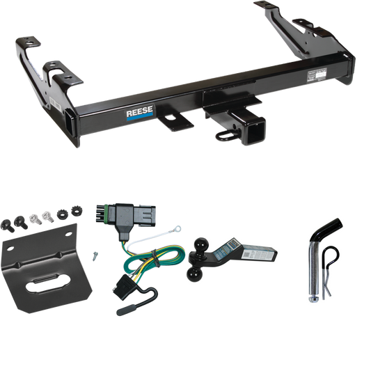 Fits 1988-2000 Chevrolet C3500 Trailer Hitch Tow PKG w/ 4-Flat Wiring Harness + Dual Ball Ball Mount 2" & 2-5/16" Trailer Balls + Pin/Clip +  Wiring Bracket (For Regular & Extended Cabs Models) By Reese Towpower