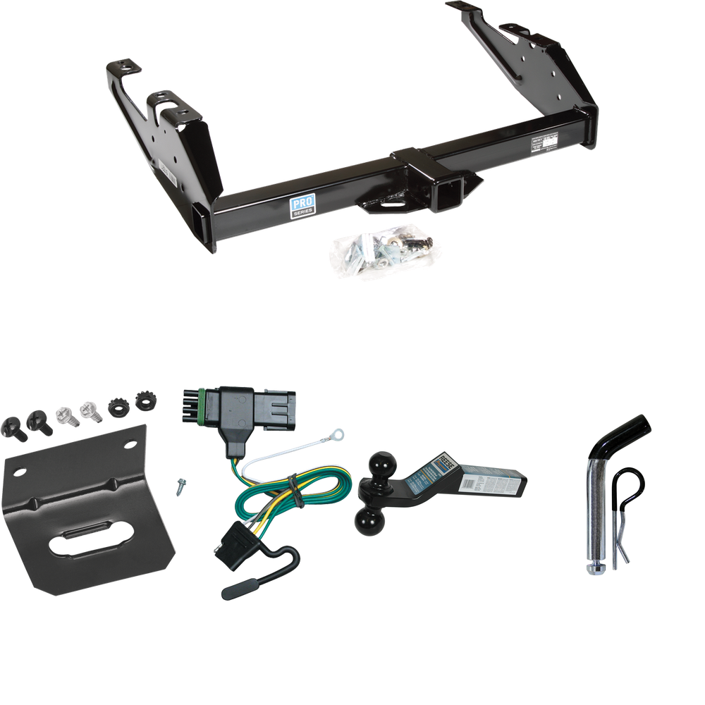 Fits 1988-1999 GMC C1500 Trailer Hitch Tow PKG w/ 4-Flat Wiring Harness + Dual Ball Ball Mount 2" & 2-5/16" Trailer Balls + Pin/Clip +  Wiring Bracket By Reese Towpower