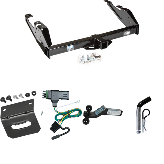 Fits 1988-1999 GMC C1500 Trailer Hitch Tow PKG w/ 4-Flat Wiring Harness + Dual Ball Ball Mount 2" & 2-5/16" Trailer Balls + Pin/Clip +  Wiring Bracket By Reese Towpower