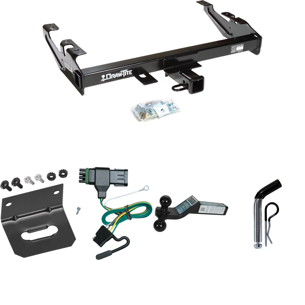 Fits 1988-1999 GMC K1500 Trailer Hitch Tow PKG w/ 4-Flat Wiring Harness + Dual Ball Ball Mount 2" & 2-5/16" Trailer Balls + Pin/Clip +  Wiring Bracket By Draw-Tite