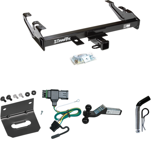 Fits 1988-1999 GMC K1500 Trailer Hitch Tow PKG w/ 4-Flat Wiring Harness + Dual Ball Ball Mount 2" & 2-5/16" Trailer Balls + Pin/Clip +  Wiring Bracket By Draw-Tite