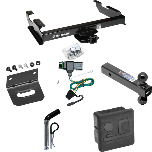 Fits 1992-2000 Chevrolet C3500 Trailer Hitch Tow PKG w/ 4-Flat Wiring Harness + Dual Ball Ball Mount 2" & 2-5/16" Trailer Balls + Pin/Clip + Hitch Cover + Wiring Bracket (For Crew Cab Models) By Draw-Tite