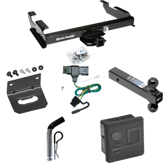 Fits 1988-1999 Chevrolet C1500 Trailer Hitch Tow PKG w/ 4-Flat Wiring Harness + Dual Ball Ball Mount 2" & 2-5/16" Trailer Balls + Pin/Clip + Hitch Cover + Wiring Bracket By Draw-Tite