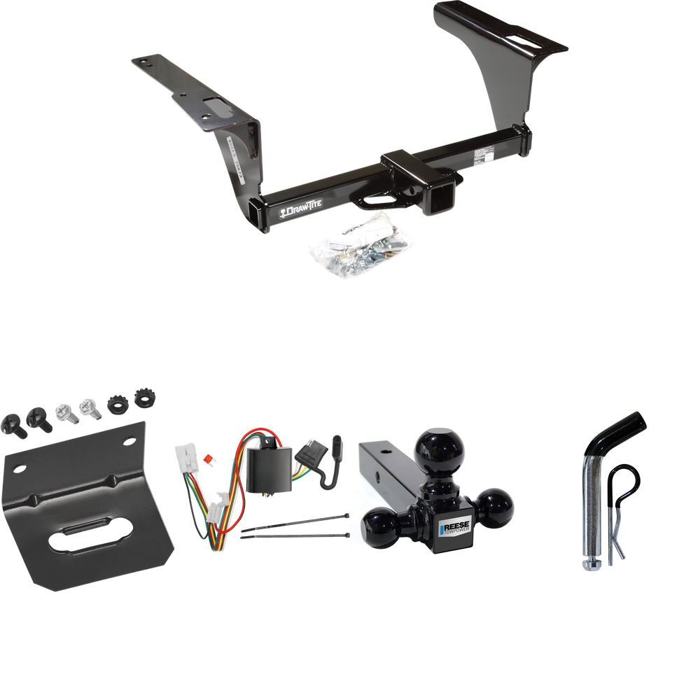 Fits 2010-2019 Subaru Outback Trailer Hitch Tow PKG w/ 4-Flat Wiring Harness + Triple Ball Ball Mount 1-7/8" & 2" & 2-5/16" Trailer Balls + Pin/Clip + Wiring Bracket (For Wagon, Except Sport Models) By Draw-Tite