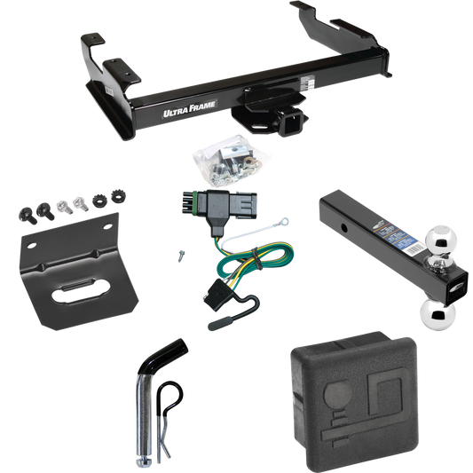 Fits 1992-2000 Chevrolet C2500 Trailer Hitch Tow PKG w/ 4-Flat Wiring Harness + Dual Ball Ball Mount 2" & 2-5/16" Trailer Balls + Pin/Clip + Hitch Cover + Wiring Bracket (For Crew Cab Models) By Draw-Tite