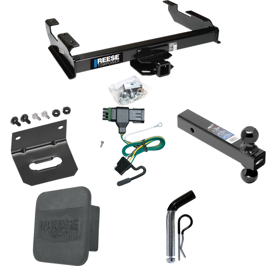 Fits 1988-2000 Chevrolet C3500 Trailer Hitch Tow PKG w/ 4-Flat Wiring Harness + Dual Ball Ball Mount 2" & 2-5/16" Trailer Balls + Pin/Clip + Hitch Cover + Wiring Bracket (For Regular & Extended Cabs Models) By Reese Towpower