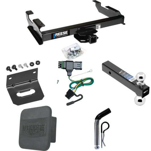 Fits 1988-2000 Chevrolet K3500 Trailer Hitch Tow PKG w/ 4-Flat Wiring Harness + Dual Ball Ball Mount 2" & 2-5/16" Trailer Balls + Pin/Clip + Hitch Cover + Wiring Bracket (For Regular & Extended Cabs Models) By Reese Towpower