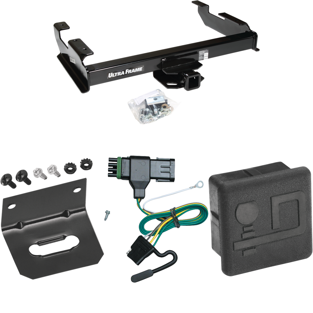 Fits 1988-1999 Chevrolet C1500 Trailer Hitch Tow PKG w/ 4-Flat Wiring Harness + Hitch Cover + Wiring Bracket By Draw-Tite