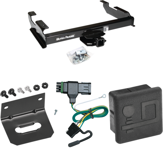 Fits 1988-1999 GMC C1500 Trailer Hitch Tow PKG w/ 4-Flat Wiring Harness + Hitch Cover + Wiring Bracket By Draw-Tite