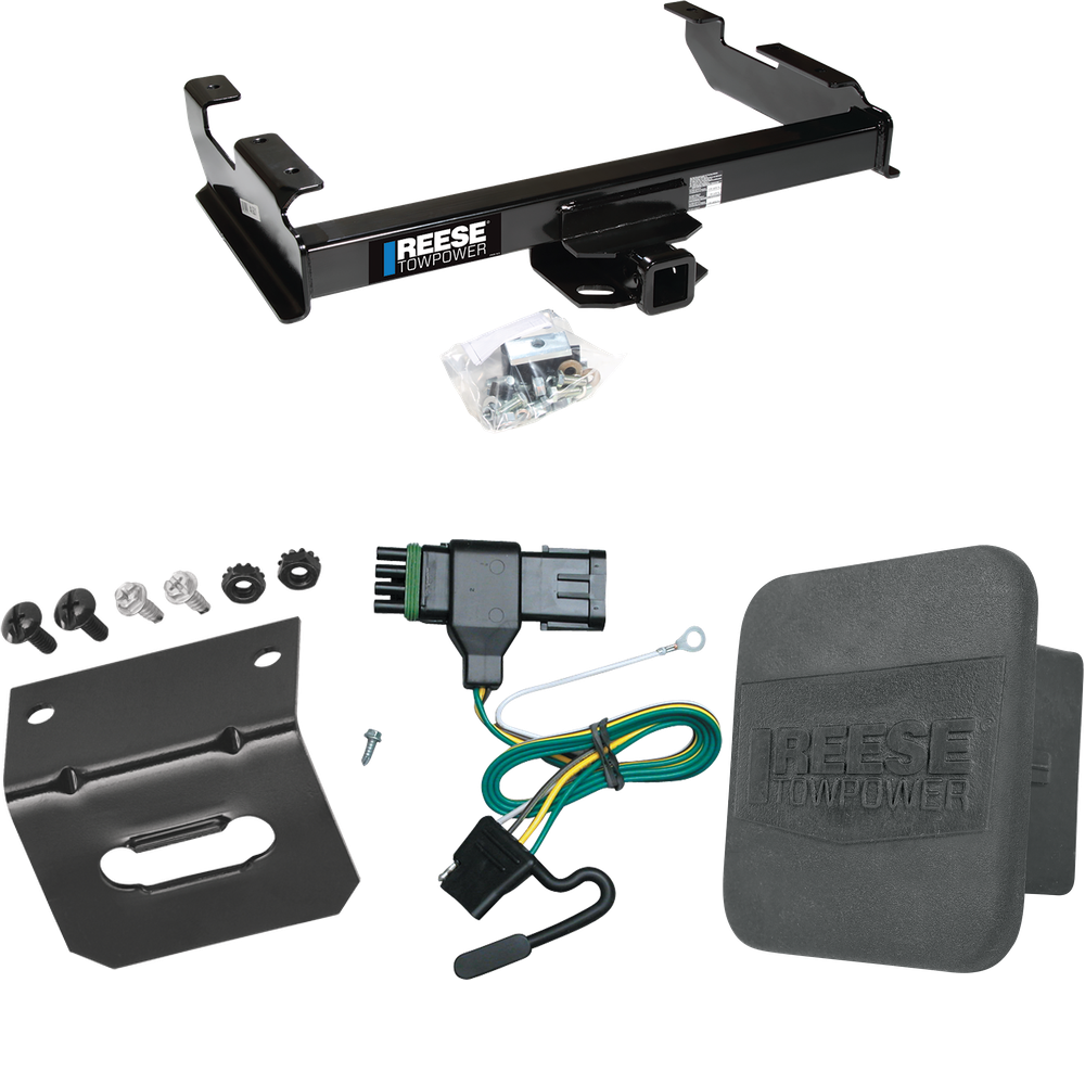 Fits 1988-2000 Chevrolet K2500 Trailer Hitch Tow PKG w/ 4-Flat Wiring Harness + Hitch Cover + Wiring Bracket (For Regular & Extended Cabs Models) By Reese Towpower