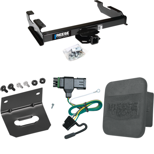 Fits 1988-1999 Chevrolet K1500 Trailer Hitch Tow PKG w/ 4-Flat Wiring Harness + Hitch Cover + Wiring Bracket By Reese Towpower