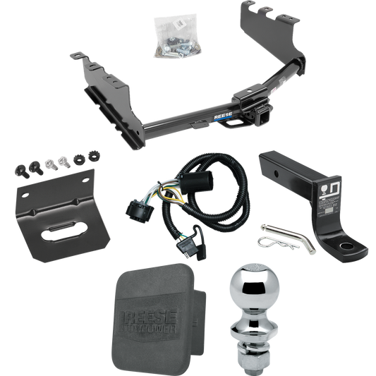 Se adapta al paquete de enganche de remolque GMC Sierra 1500 LD (cuerpo antiguo) 2019-2019 con 4 cables planos + soporte de bola con caída de 4" + bola de 1-7/8" + soporte de cableado + cubierta de enganche de Reese Towpower