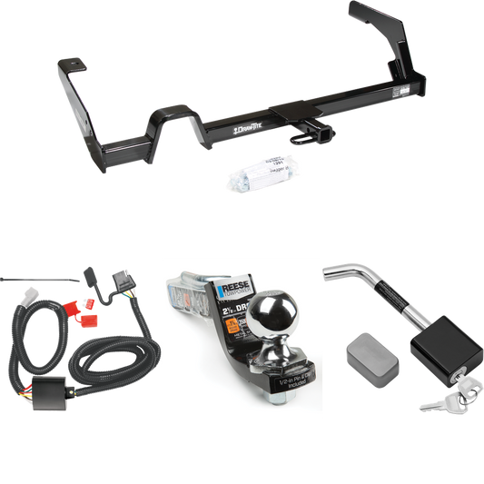 Fits 2000-2004 Subaru Outback Trailer Hitch Tow PKG w/ 4-Flat Wiring Harness + Interlock Starter Kit w/ 2" Ball 2-1/2" Drop 2" Rise + Hitch Lock (For Wagon, Except Sport Models) By Draw-Tite