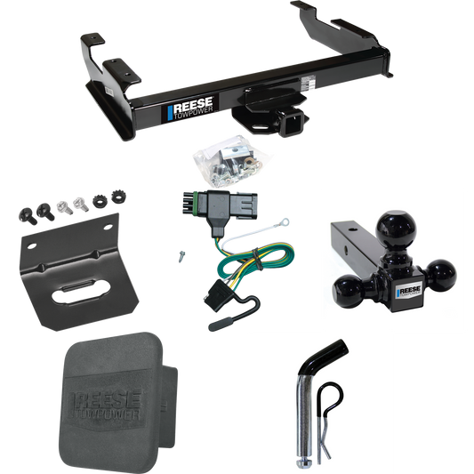 Fits 1992-2000 Chevrolet C3500 Trailer Hitch Tow PKG w/ 4-Flat Wiring Harness + Triple Ball Ball Mount 1-7/8" & 2" & 2-5/16" Trailer Balls + Pin/Clip + Hitch Cover + Wiring Bracket (For Crew Cab Models) By Reese Towpower