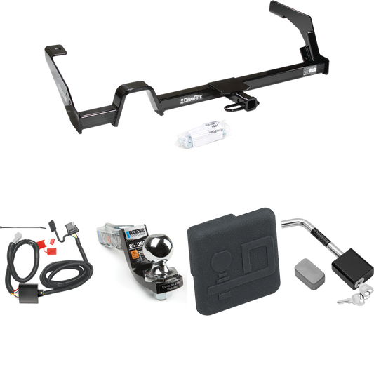 Fits 2000-2004 Subaru Outback Trailer Hitch Tow PKG w/ 4-Flat Wiring Harness + Interlock Starter Kit w/ 2" Ball 2-1/2" Drop 2" Rise + Hitch Cover + Hitch Lock (For Wagon, Except Sport Models) By Draw-Tite