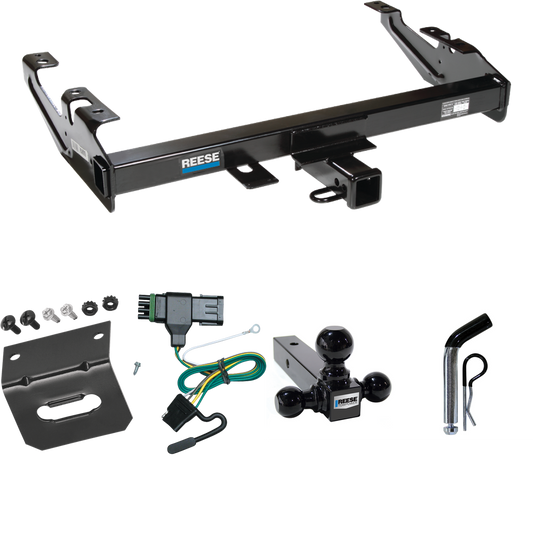 Fits 1988-1999 Chevrolet K2500 Trailer Hitch Tow PKG w/ 4-Flat Wiring Harness + Triple Ball Ball Mount 1-7/8" & 2" & 2-5/16" Trailer Balls + Pin/Clip + Wiring Bracket (For Regular & Extended Cabs Models) By Reese Towpower