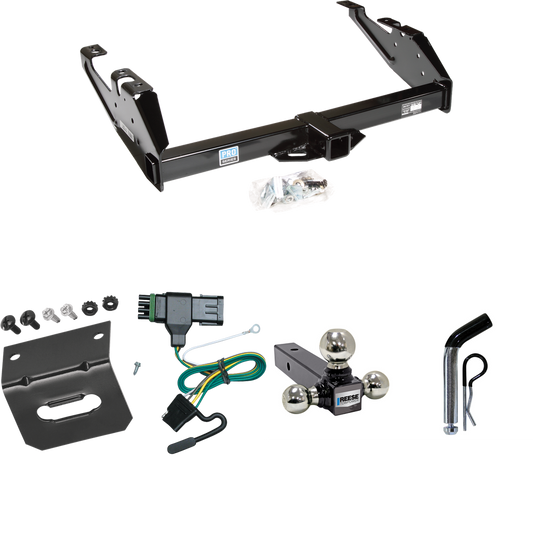 Fits 1988-2000 Chevrolet C3500 Trailer Hitch Tow PKG w/ 4-Flat Wiring Harness + Triple Ball Ball Mount 1-7/8" & 2" & 2-5/16" Trailer Balls + Pin/Clip + Wiring Bracket (For Regular & Extended Cabs Models) By Reese Towpower