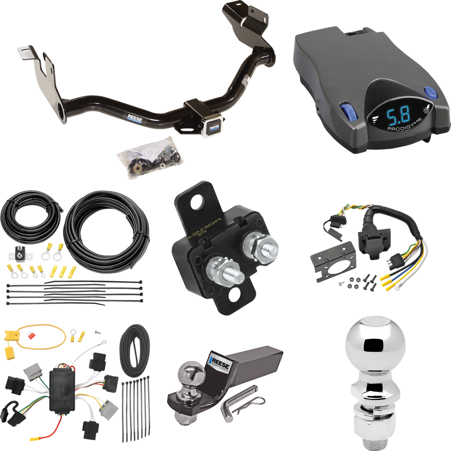 Fits 2005-2006 Mazda Tribute Trailer Hitch Tow PKG w/ Tekonsha Prodigy P2 Brake Control + 7-Way RV Wiring + 2" & 2-5/16" Ball & Drop Mount By Reese Towpower