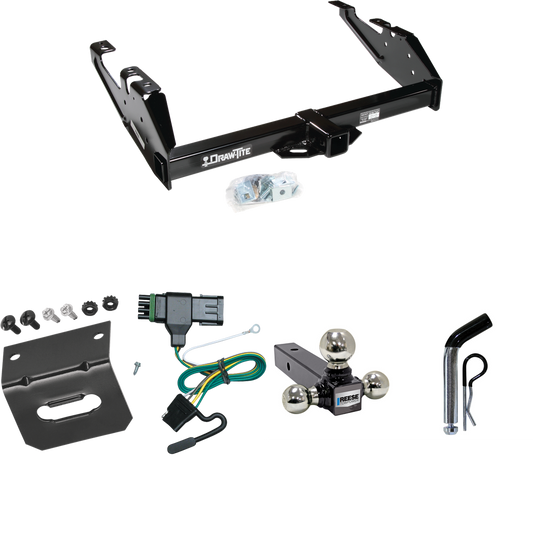 Fits 1988-2000 GMC C2500 Trailer Hitch Tow PKG w/ 4-Flat Wiring Harness + Triple Ball Ball Mount 1-7/8" & 2" & 2-5/16" Trailer Balls + Pin/Clip + Wiring Bracket By Draw-Tite