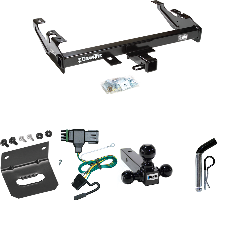 Se adapta al paquete de remolque con enganche para remolque GMC C1500 1988-1999 con arnés de cableado de 4 planos + soporte de bola triple de bolas de remolque de 1-7/8" y 2" y 2-5/16" + pasador/clip + soporte de cableado por sorteo- tite