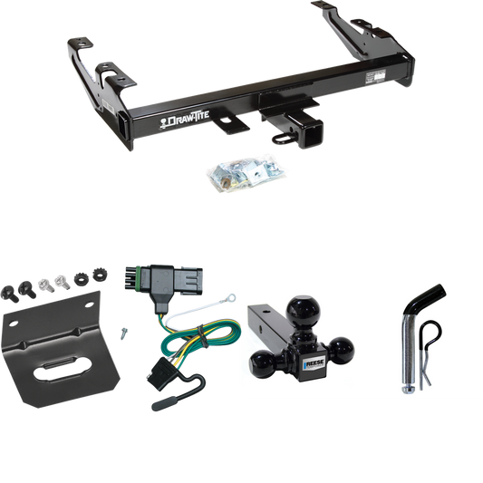 Fits 1988-1999 GMC C1500 Trailer Hitch Tow PKG w/ 4-Flat Wiring Harness + Triple Ball Ball Mount 1-7/8" & 2" & 2-5/16" Trailer Balls + Pin/Clip + Wiring Bracket By Draw-Tite