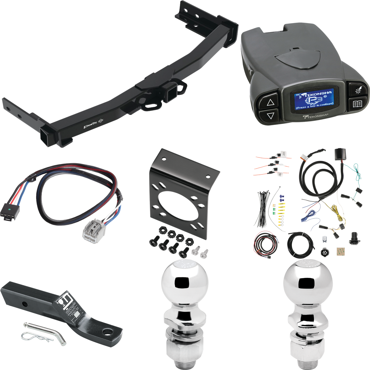 Se adapta al paquete de enganche de remolque Jeep Grand Cherokee L 2021-2023 con control de freno Tekonsha Prodigy P3 + adaptador BC Plug &amp; Play + cableado RV de 7 vías + soporte de bola y caída de 2" y 2-5/16" de Draw-Tite