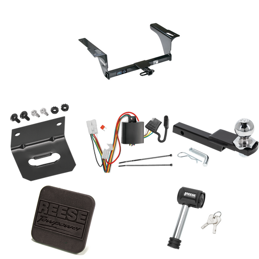 Fits 2010-2019 Subaru Outback Trailer Hitch Tow PKG w/ 4-Flat Wiring Harness + Interlock Starter Kit w/ 2" Ball 1-1/4" Drop 3/4" Rise + Wiring Bracket + Hitch Cover + Hitch Lock (For Wagon, Except Sport Models) By Reese Towpower