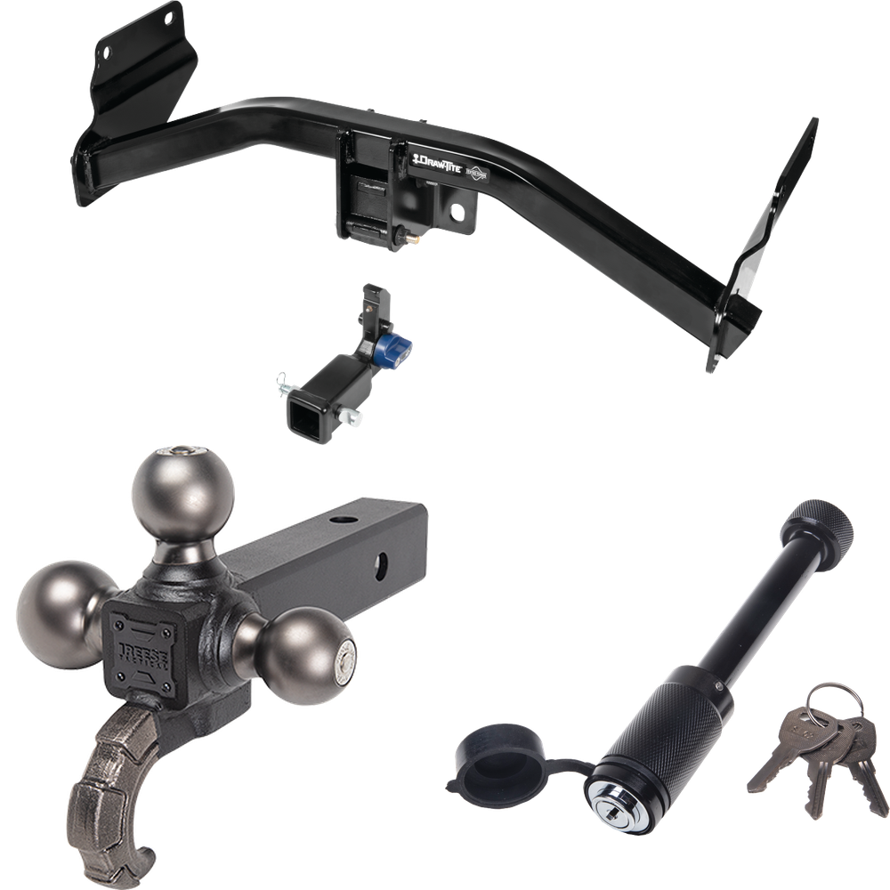 Fits 2022-2023 Jeep Grand Cherokee WK Trailer Hitch Tow PKG + Triple Ball Tactical Ball Mount 1-7/8" & 2" & 2-5/16" Balls w/ Tow Hook + Tactical Dogbone Lock By Draw-Tite