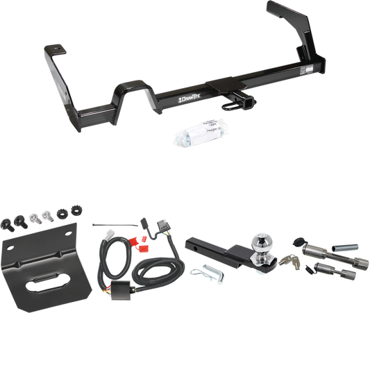 Fits 2000-2004 Subaru Outback Trailer Hitch Tow PKG w/ 4-Flat Wiring Harness + Interlock Starter Kit w/ 2" Ball 1-1/4" Drop 3/4" Rise + Wiring Bracket + Dual Hitch & Coupler Locks (For Wagon, Except Sport Models) By Draw-Tite