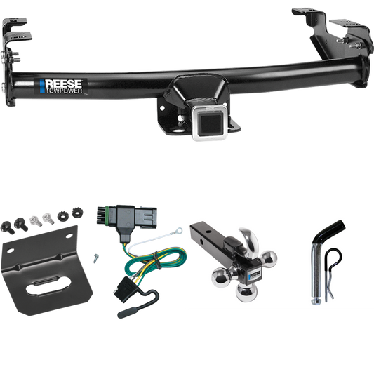 Fits 1988-2000 GMC K3500 Trailer Hitch Tow PKG w/ 4-Flat Wiring Harness + Triple Ball Ball Mount 1-7/8" & 2" & 2-5/16" Trailer Balls w/ Tow Hook + Pin/Clip + Wiring Bracket By Reese Towpower