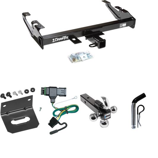 Fits 1988-1999 Chevrolet C2500 Trailer Hitch Tow PKG w/ 4-Flat Wiring Harness + Triple Ball Ball Mount 1-7/8" & 2" & 2-5/16" Trailer Balls w/ Tow Hook + Pin/Clip + Wiring Bracket (For Regular & Extended Cabs Models) By Draw-Tite