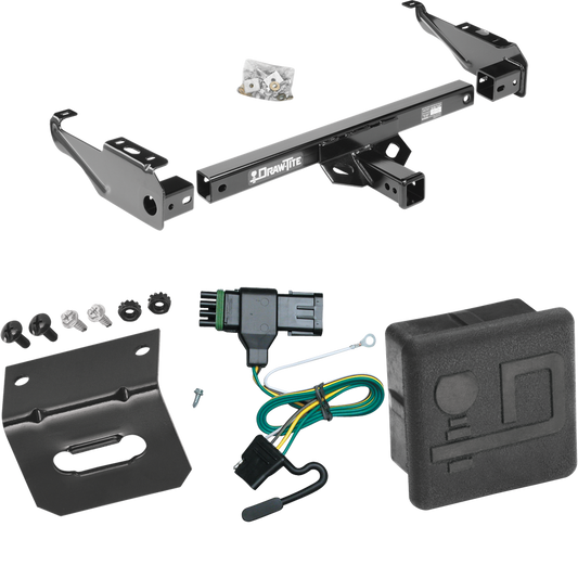 Fits 1988-1999 Chevrolet C2500 Trailer Hitch Tow PKG w/ 4-Flat Wiring Harness + Wiring Bracket + Hitch Cover (For Regular & Extended Cabs Models) By Draw-Tite