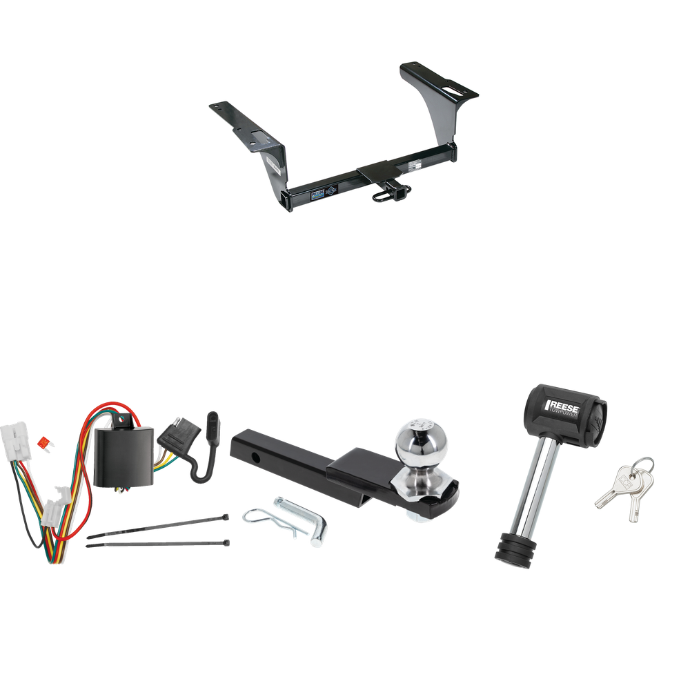 Fits 2010-2019 Subaru Outback Trailer Hitch Tow PKG w/ 4-Flat Wiring Harness + Interlock Starter Kit w/ 2" Ball 1-1/4" Drop 3/4" Rise + Hitch Lock (For Wagon, Except Sport Models) By Reese Towpower