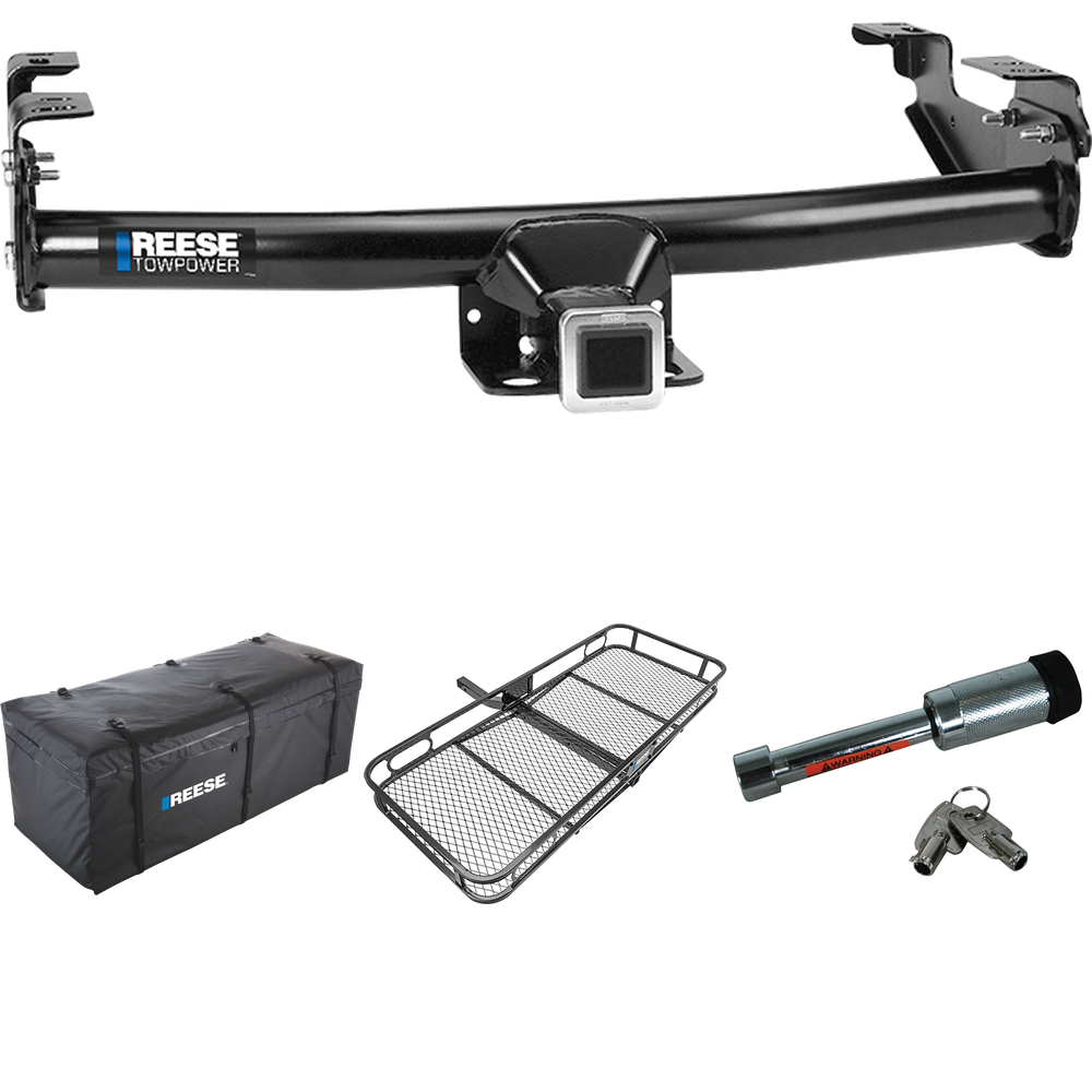 Fits 1988-1999 GMC K1500 Trailer Hitch Tow PKG w/ 60" x 24" Cargo Carrier + Cargo Bag + Hitch Lock By Reese Towpower