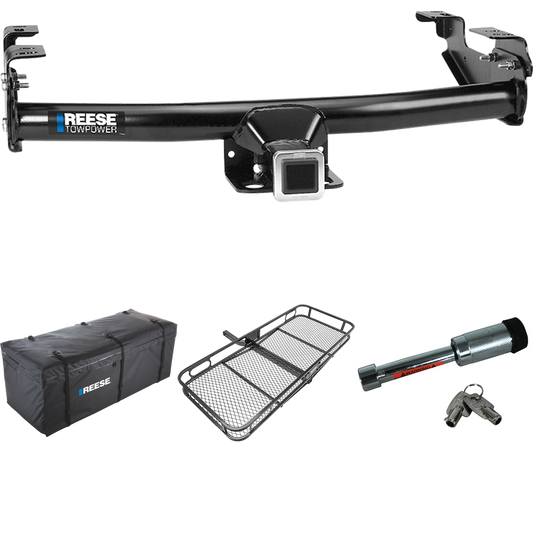 Fits 1988-1999 GMC K1500 Trailer Hitch Tow PKG w/ 60" x 24" Cargo Carrier + Cargo Bag + Hitch Lock By Reese Towpower