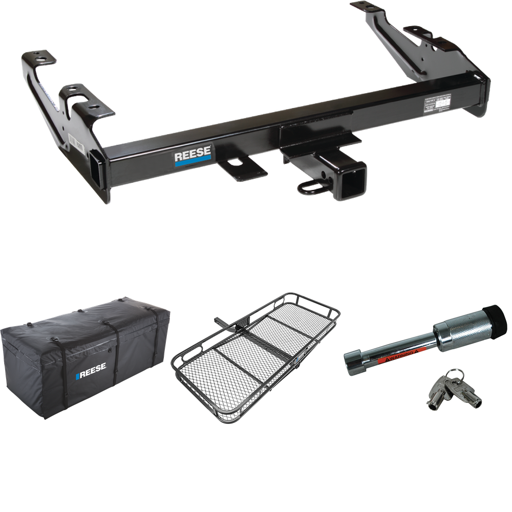 Fits 1992-2000 Chevrolet C2500 Trailer Hitch Tow PKG w/ 60" x 24" Cargo Carrier + Cargo Bag + Hitch Lock (For Crew Cab Models) By Reese Towpower