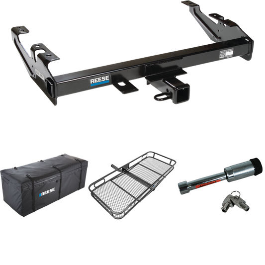 Fits 1992-2000 Chevrolet C2500 Trailer Hitch Tow PKG w/ 60" x 24" Cargo Carrier + Cargo Bag + Hitch Lock (For Crew Cab Models) By Reese Towpower